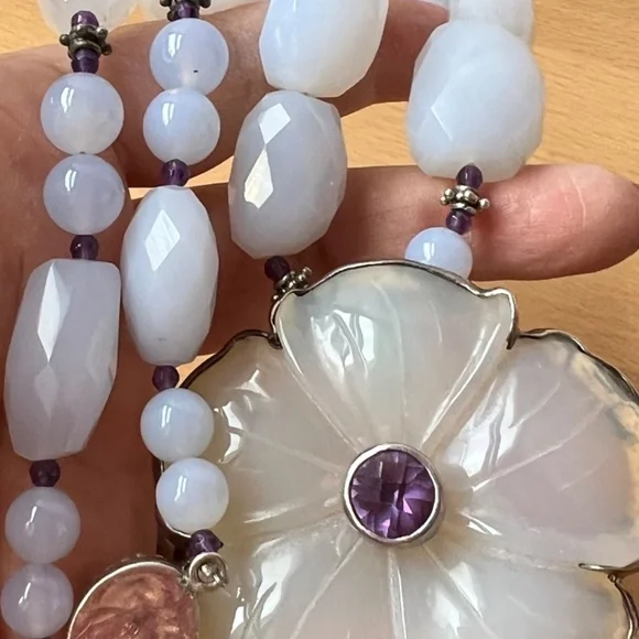 CHARLES ALBERT CHALCEDONY AMETHYST STERLING SILVER NECKLACE PENDANT PIN BROOCH